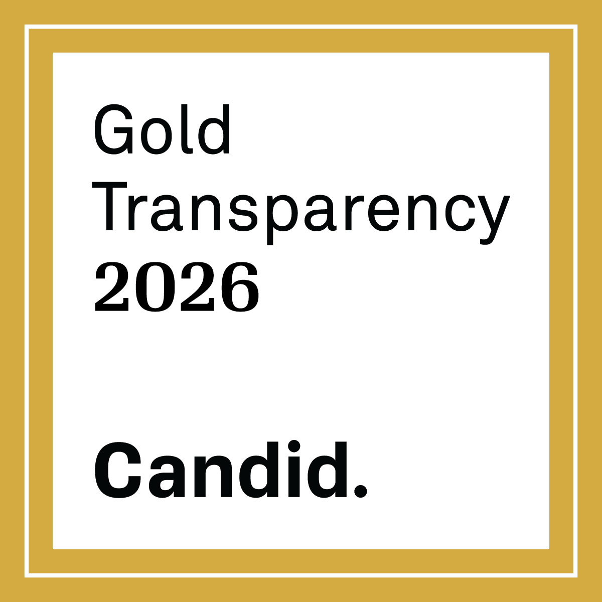 A white square with a gold border contains the text: "Gold Transparency 2026" in black, and "Candid." in bold black font at the bottom.